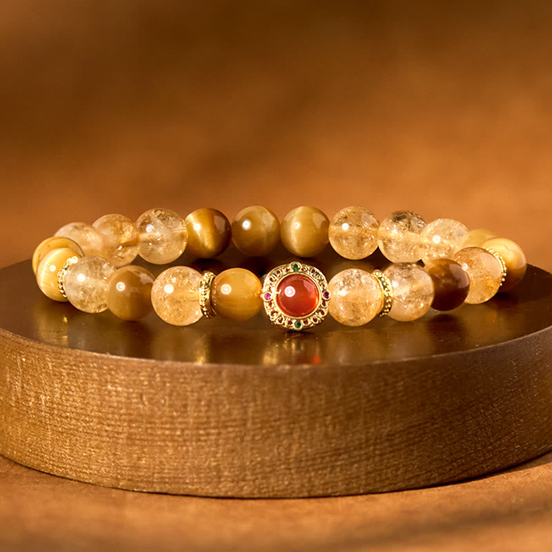 Buddha Stones Citrine Tiger Eye Red Agate Generosity Bracelet - Tiger Eye Citrine(Wrist Circumference: 14-16cm) - image 0