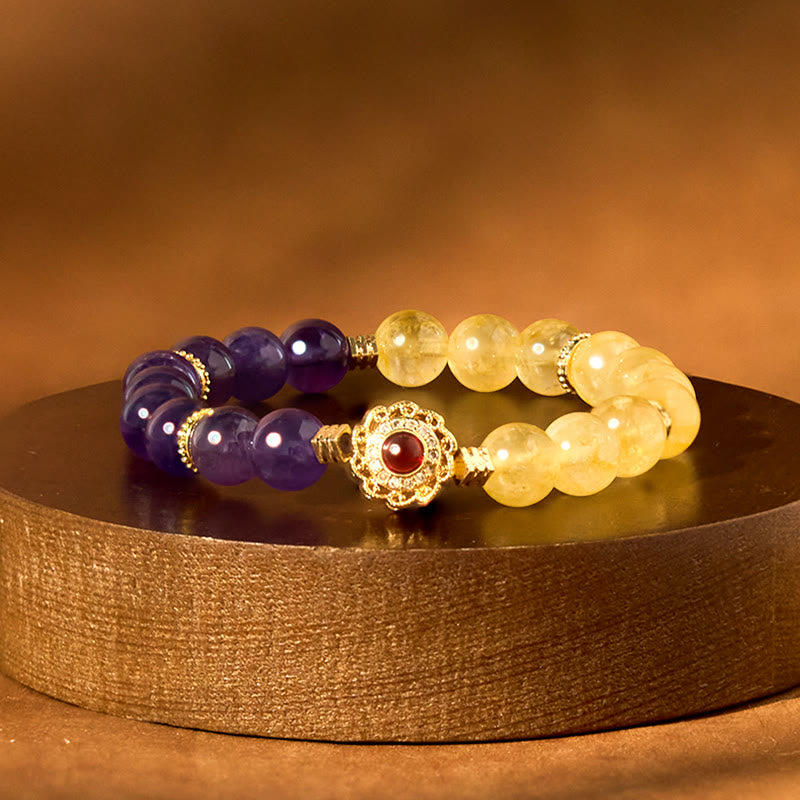 Buddha Stones Citrine Amethyst Pleasure Bracelet - Citrine Amethyst(Wrist Circumference: 14-16cm) - image 0