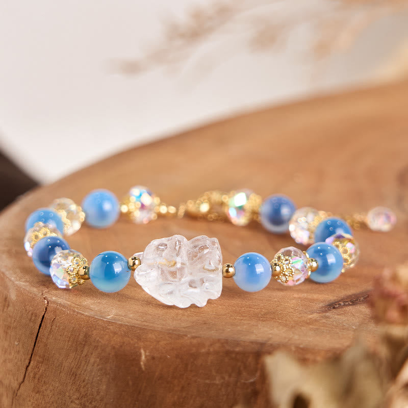 Buddha Stones Natural Blue Candy Agate White Crystal Nine Tailed Fox Harmony Bracelet - image 1