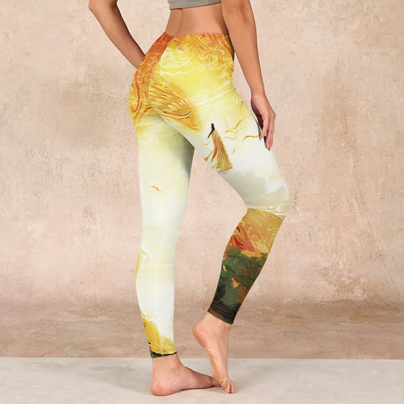 Buddha Stones Golden Auspicious Cloud Figure Print Fitness Leggings Women's Yoga Pants - image 2