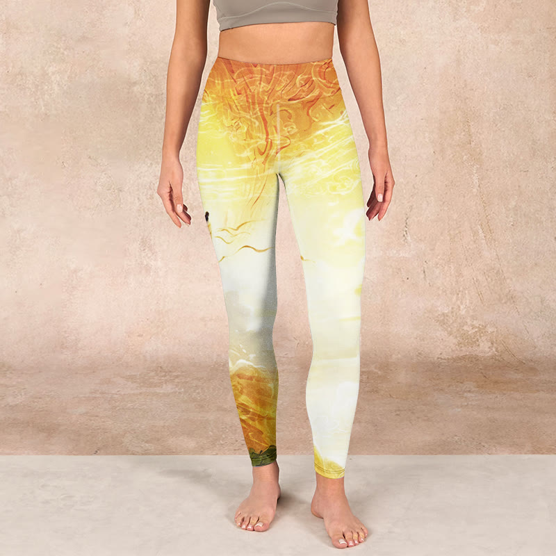 Buddha Stones Golden Auspicious Cloud Figure Print Fitness Leggings Women's Yoga Pants - image 1