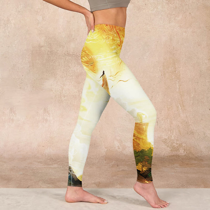 Buddha Stones Golden Auspicious Cloud Figure Print Fitness Leggings Women's Yoga Pants - image 16
