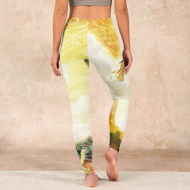 Buddha Stones Golden Auspicious Cloud Figure Print Fitness Leggings Women's Yoga Pants - image 14