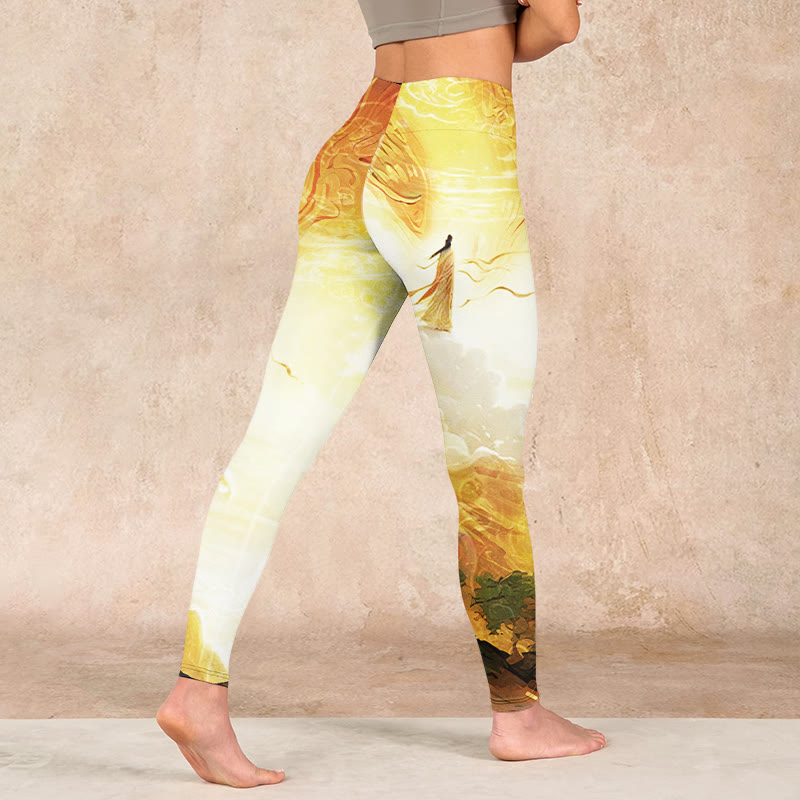 Buddha Stones Golden Auspicious Cloud Figure Print Fitness Leggings Women's Yoga Pants - image 4