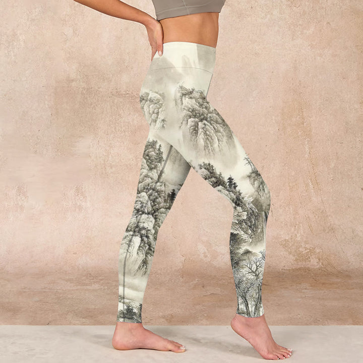 Buddha Stones Mountain Tree River Scenery Print Sports Leggings Women's Yoga Pants - image 16