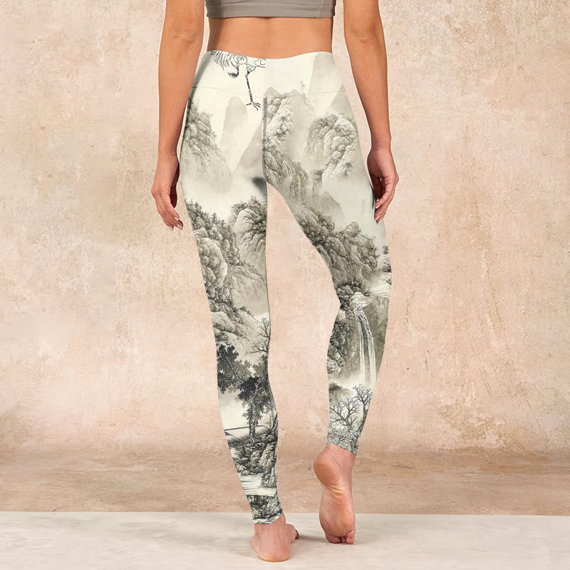 Buddha Stones Mountain Tree River Scenery Print Sports Leggings Women's Yoga Pants - image 14