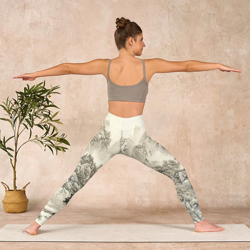 Buddha Stones Mountain Tree River Scenery Print Sports Leggings Women's Yoga Pants - image 10