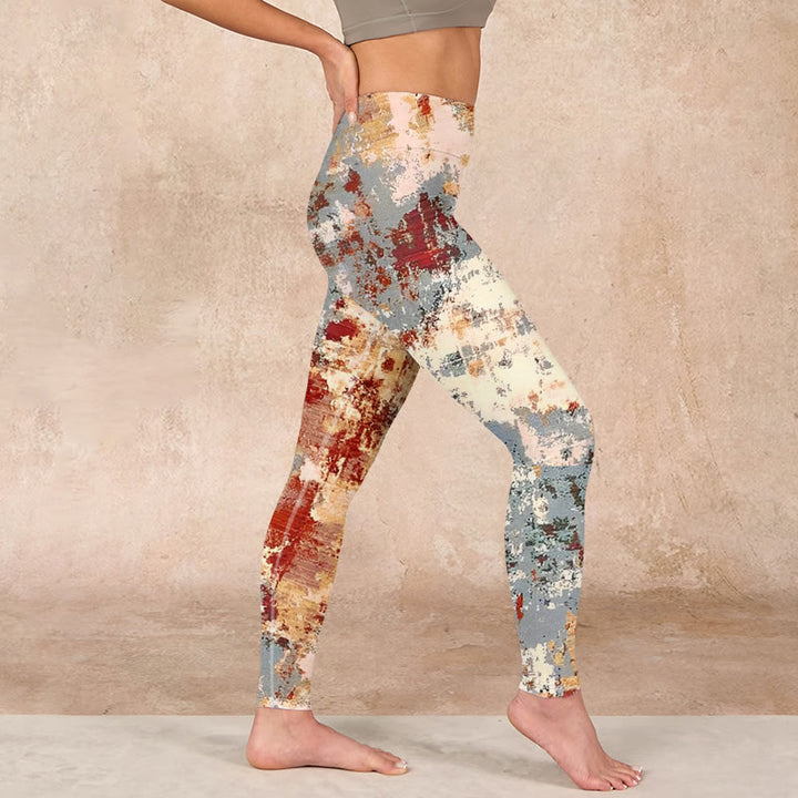 Buddha Stones Beige Red Grey Abstract Design Print Exercise Leggings Women's Yoga Pants - image 16