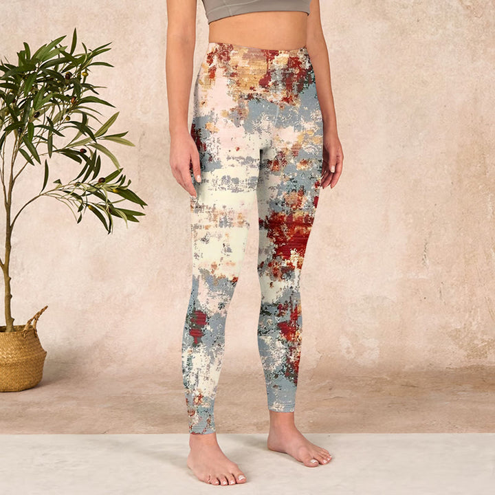 Buddha Stones Beige Red Grey Abstract Design Print Exercise Leggings Women's Yoga Pants - image 3