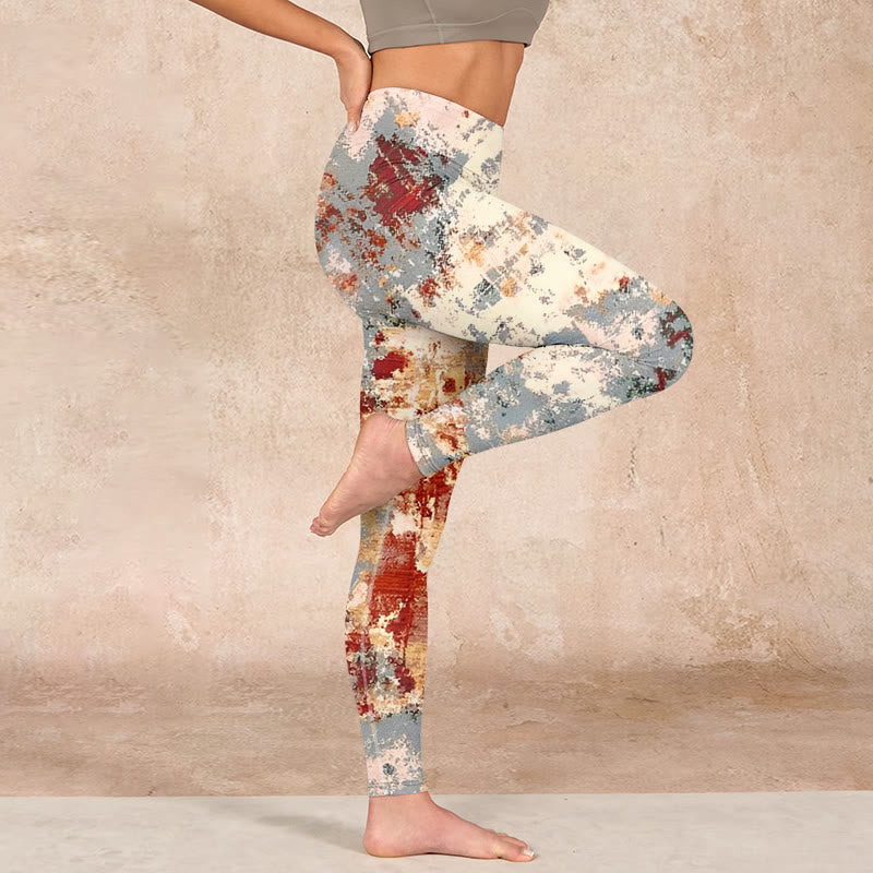 Buddha Stones Beige Red Grey Abstract Design Print Exercise Leggings Women's Yoga Pants - image 15