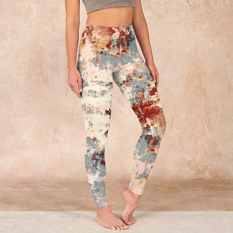 Buddha Stones Beige Red Grey Abstract Design Print Exercise Leggings Women's Yoga Pants - Beige - US18，UK/AU22，EU50 (4XL) - image 0