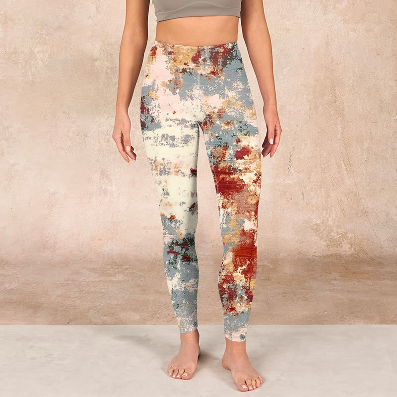 Buddha Stones Beige Red Grey Abstract Design Print Exercise Leggings Women's Yoga Pants - image 1