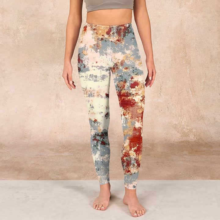 Buddha Stones Beige Red Grey Abstract Design Print Exercise Leggings Women's Yoga Pants - image 1
