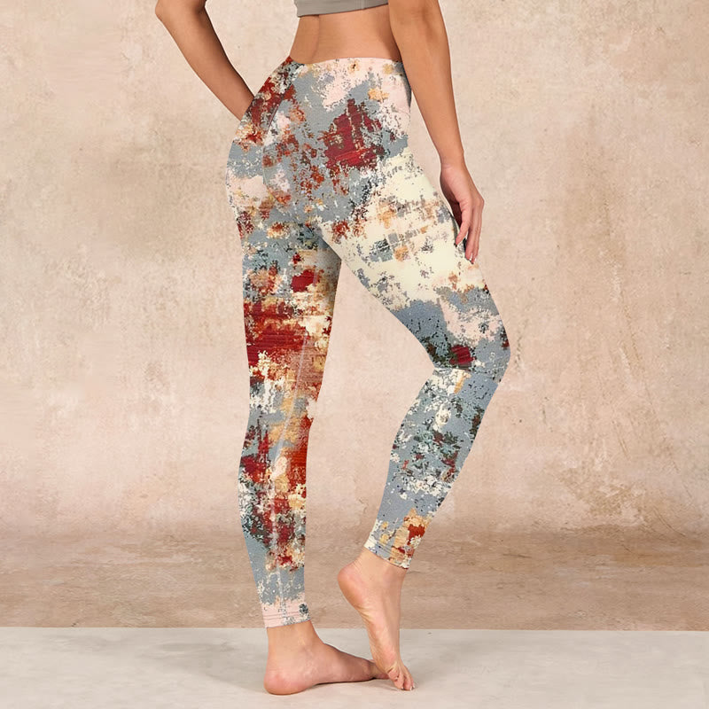 Buddha Stones Beige Red Grey Abstract Design Print Exercise Leggings Women's Yoga Pants - image 2