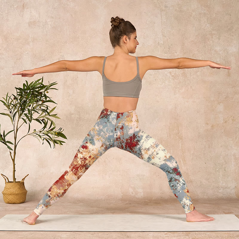 Buddha Stones Beige Red Grey Abstract Design Print Exercise Leggings Women's Yoga Pants - image 10