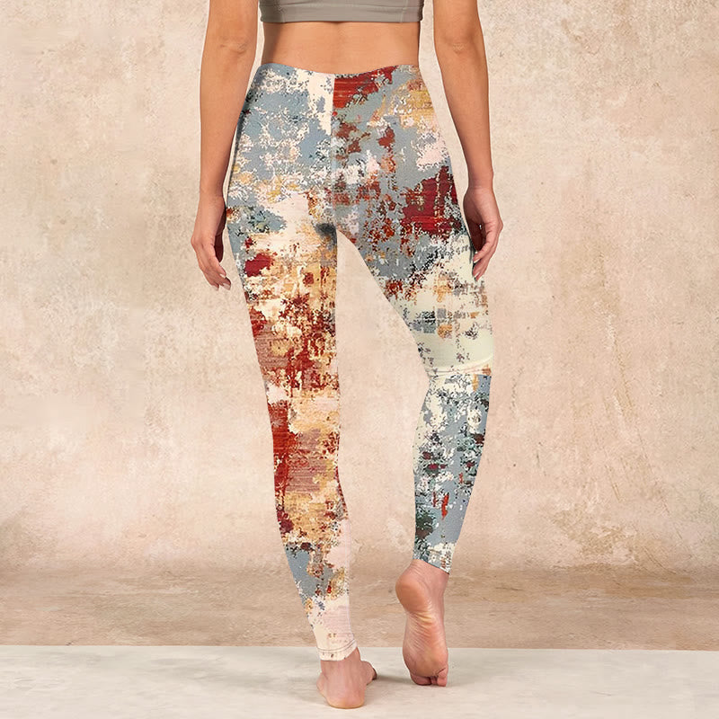 Buddha Stones Beige Red Grey Abstract Design Print Exercise Leggings Women's Yoga Pants - image 14