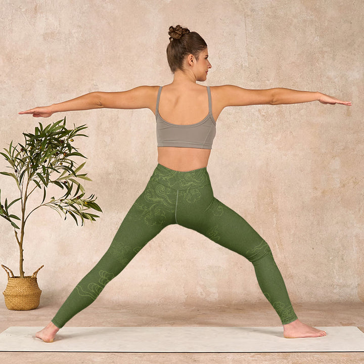 Buddha Stones Green Auspicious Cloud Waves Print Gym Leggings Women's Yoga Pants - image 10