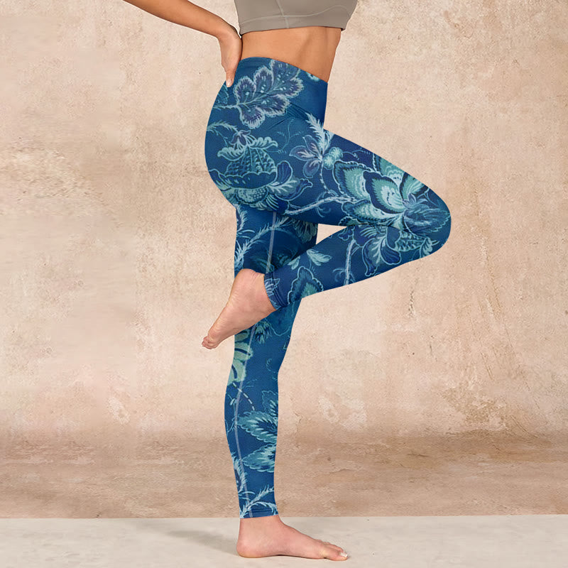 Buddha Stones Blue Flowers Print Sports Fitness Leggings Women's Yoga Pants - image 15