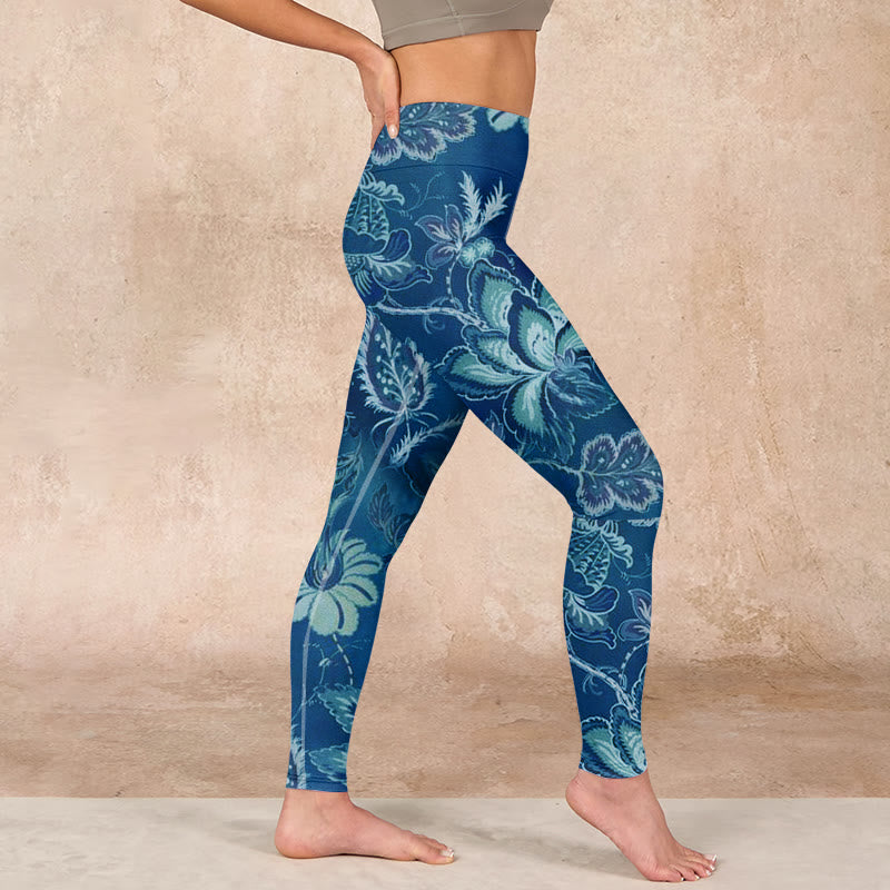 Buddha Stones Blue Flowers Print Sports Fitness Leggings Women's Yoga Pants - image 16
