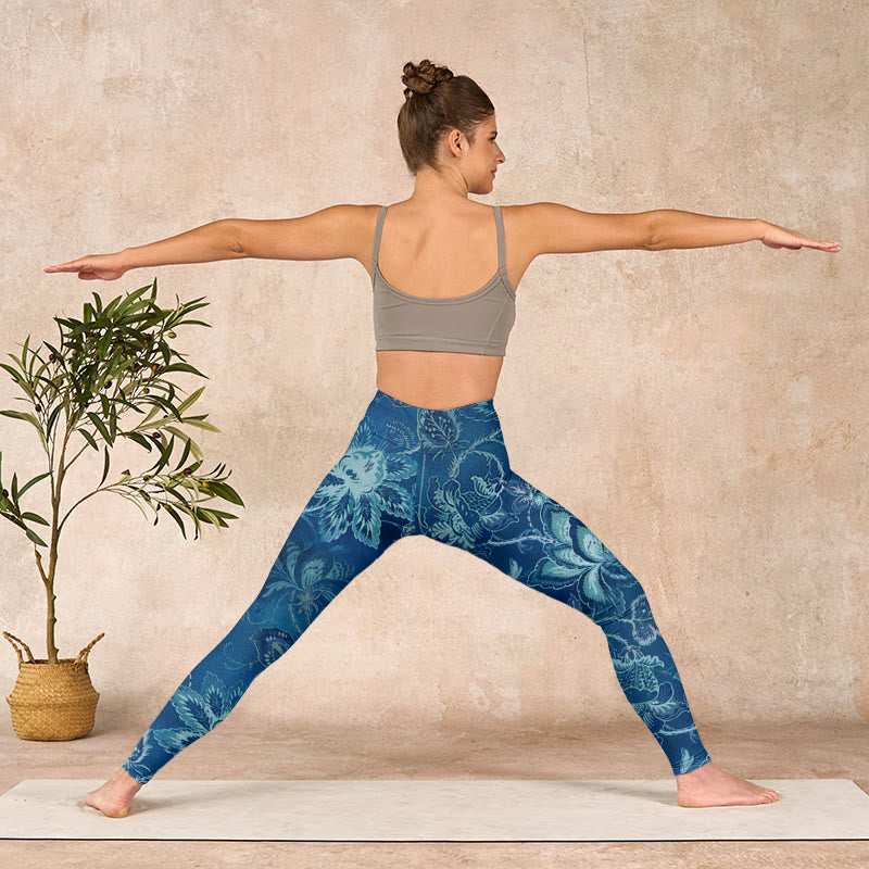 Buddha Stones Blue Flowers Print Sports Fitness Leggings Women's Yoga Pants - image 10