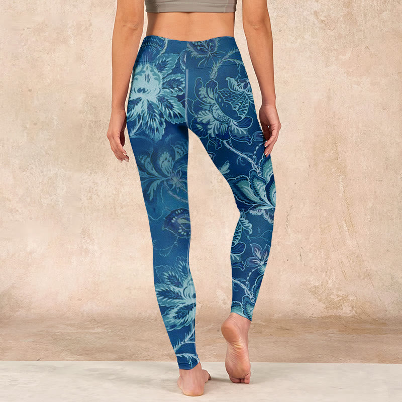 Buddha Stones Blue Flowers Print Sports Fitness Leggings Women's Yoga Pants - image 14