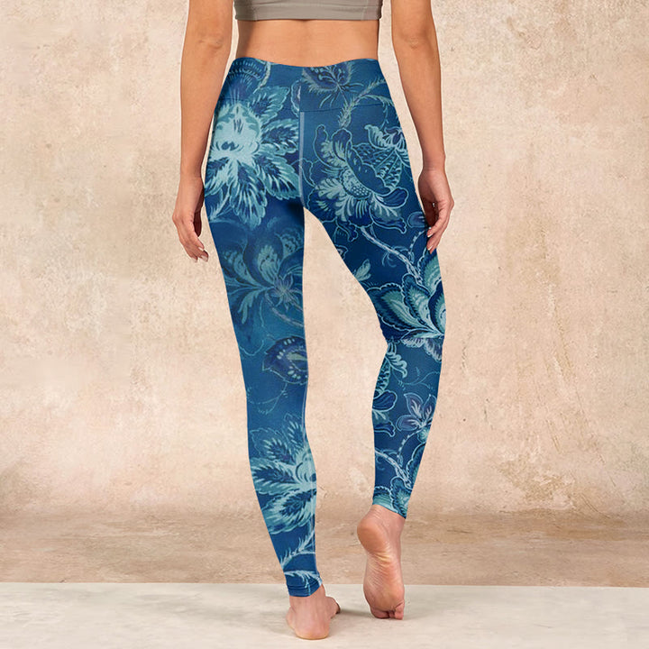 Buddha Stones Blue Flowers Print Sports Fitness Leggings Women's Yoga Pants - image 14