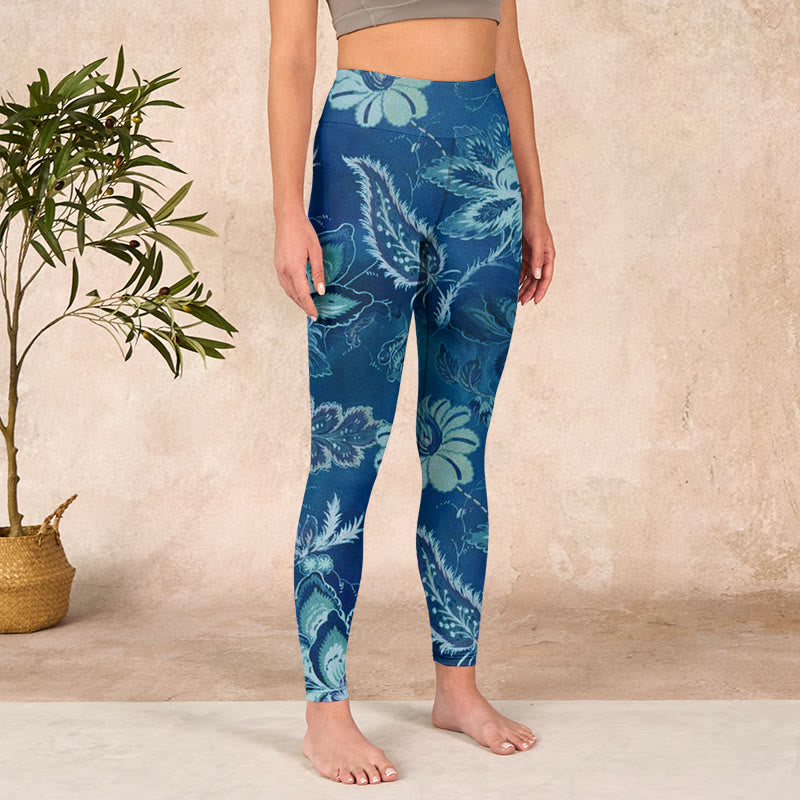 Buddha Stones Blue Flowers Print Sports Fitness Leggings Women's Yoga Pants - image 4