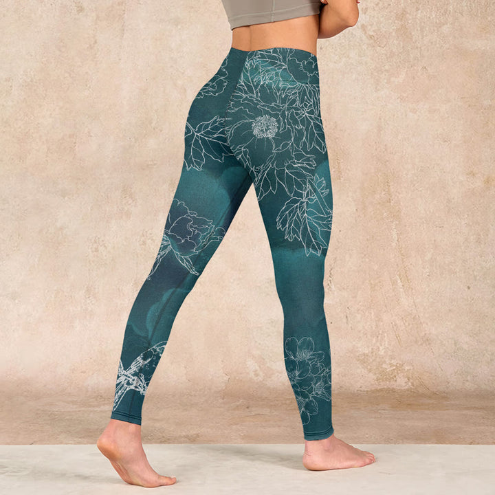 Buddha Stones Peony Flower Magpie Butterfly Print Gym Fitness Leggings Women's Yoga Pants - image 4