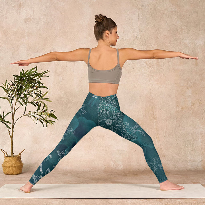 Buddha Stones Peony Flower Magpie Butterfly Print Gym Fitness Leggings Women's Yoga Pants - image 10