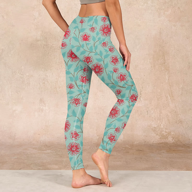 Buddha Stones Vine Leaves Blossom Print Gym Leggings Women's Yoga Pants - image 2