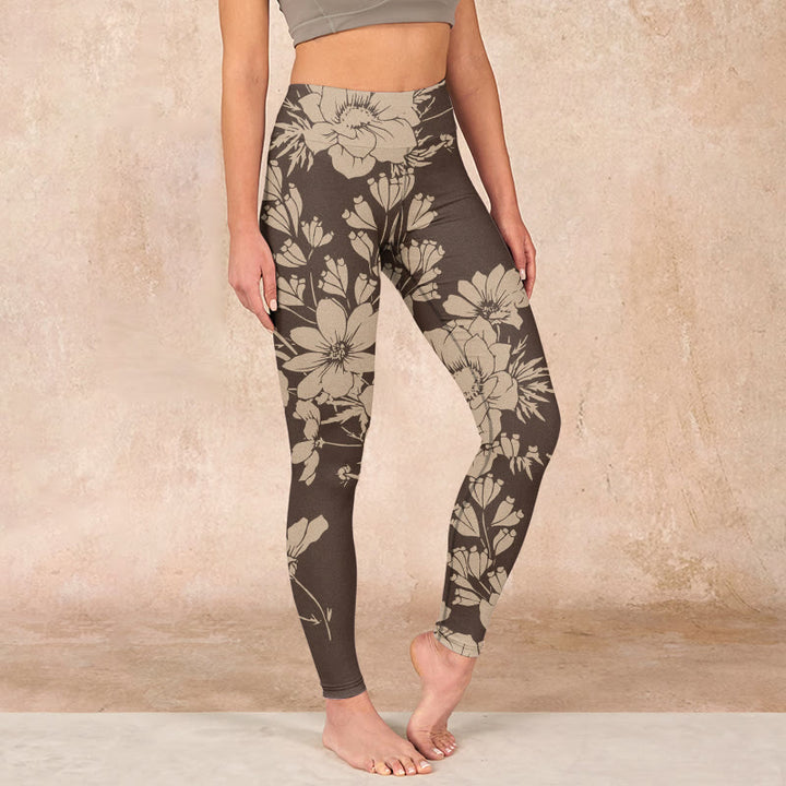 Buddha Stones Flowers Blossom Print Sports Fitness Leggings Women's Yoga Pants - DarkKhaki - US18，UK/AU22，EU50 (4XL) - image 17