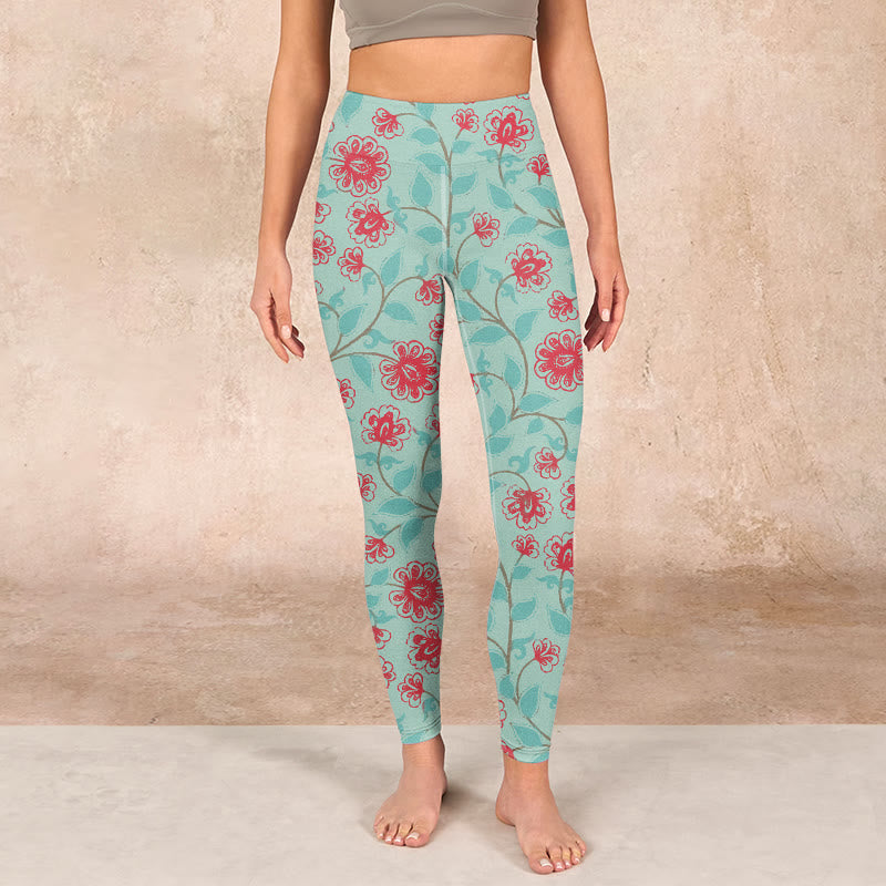 Buddha Stones Vine Leaves Blossom Print Gym Leggings Women's Yoga Pants - image 1