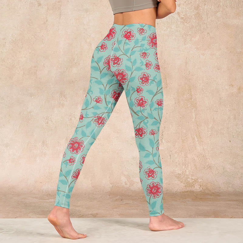 Buddha Stones Vine Leaves Blossom Print Gym Leggings Women's Yoga Pants - image 4