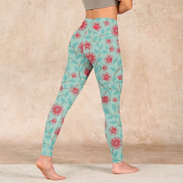 Buddha Stones Vine Leaves Blossom Print Gym Leggings Women's Yoga Pants - image 4
