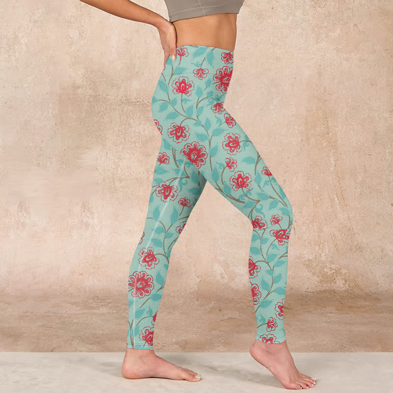 Buddha Stones Vine Leaves Blossom Print Gym Leggings Women's Yoga Pants - image 16
