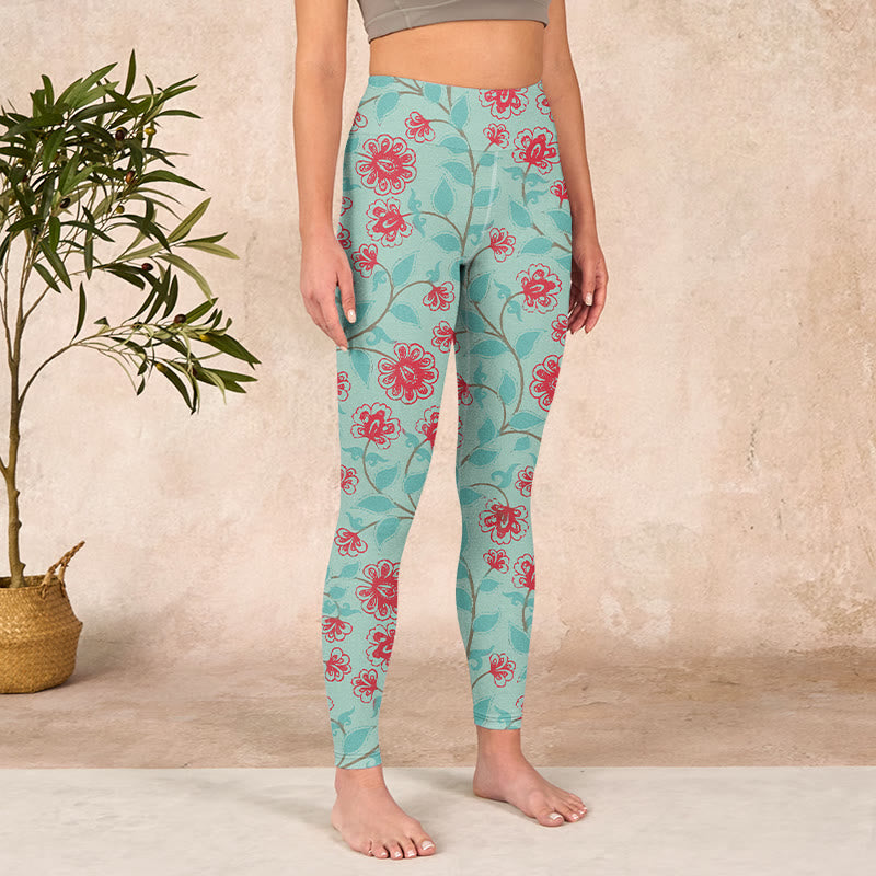 Buddha Stones Vine Leaves Blossom Print Gym Leggings Women's Yoga Pants - image 3