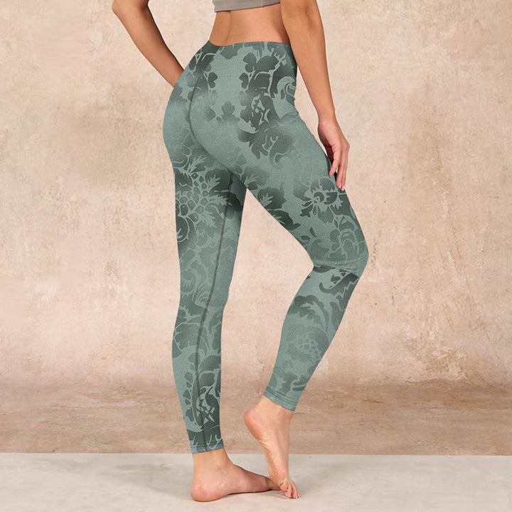 Buddha Stones Casual Flower Leaves Print Gym Fitness Leggings Women's Yoga Pants - image 2