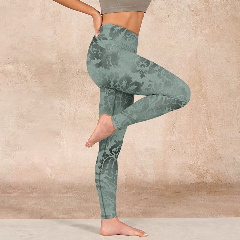 Buddha Stones Casual Flower Leaves Print Gym Fitness Leggings Women's Yoga Pants - image 15