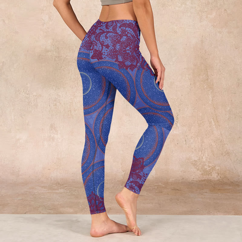 Buddha Stones Purple Compass Mandala Flower Print Gym Fitness Leggings Women's Yoga Pants - image 2