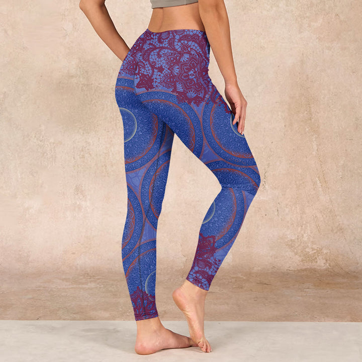 Buddha Stones Purple Compass Mandala Flower Print Gym Fitness Leggings Women's Yoga Pants - image 2