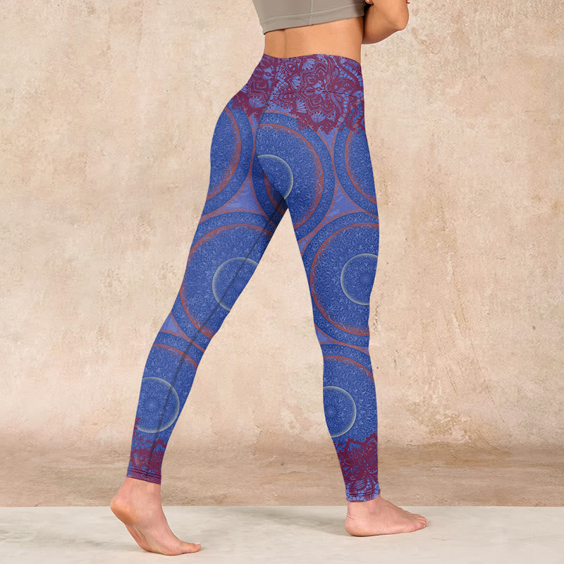 Buddha Stones Purple Compass Mandala Flower Print Gym Fitness Leggings Women's Yoga Pants - image 4