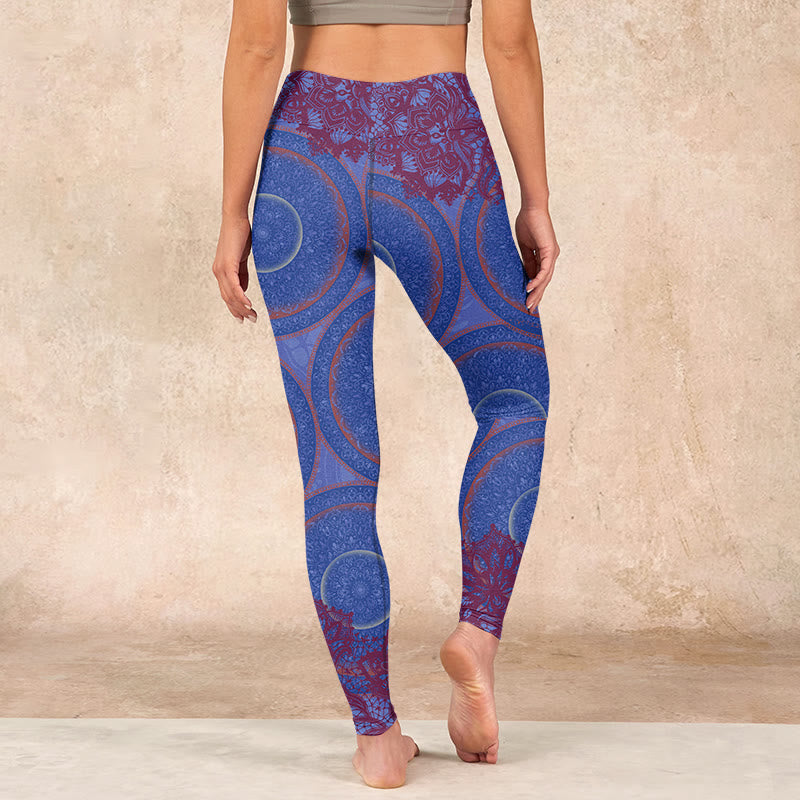 Buddha Stones Purple Compass Mandala Flower Print Gym Fitness Leggings Women's Yoga Pants - image 14