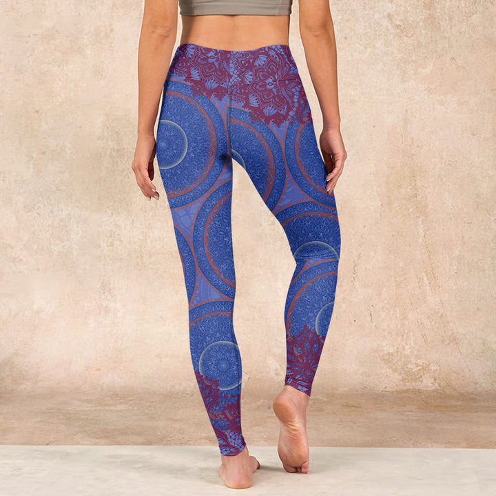 Buddha Stones Purple Compass Mandala Flower Print Gym Fitness Leggings Women's Yoga Pants - image 14