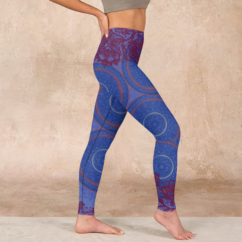 Buddha Stones Purple Compass Mandala Flower Print Gym Fitness Leggings Women's Yoga Pants - image 16