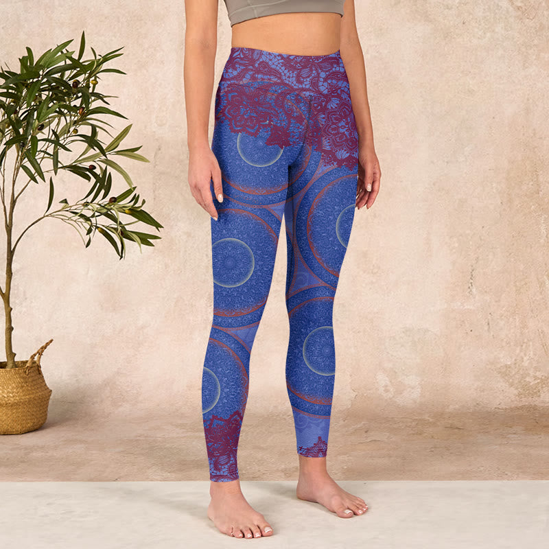 Buddha Stones Purple Compass Mandala Flower Print Gym Fitness Leggings Women's Yoga Pants - image 3