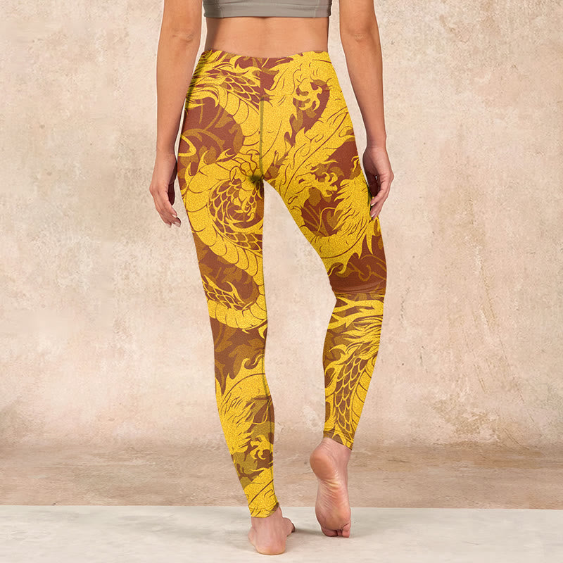 Buddha Stones Golden Dragon Flowers Print Gym Leggings Women's Yoga Pants - image 14