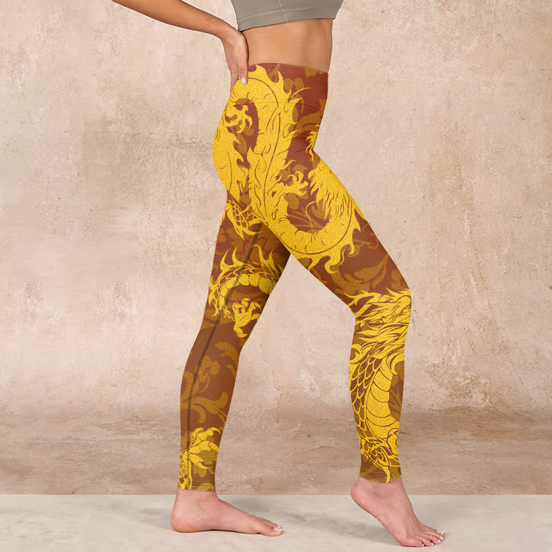 Buddha Stones Golden Dragon Flowers Print Gym Leggings Women's Yoga Pants - image 16