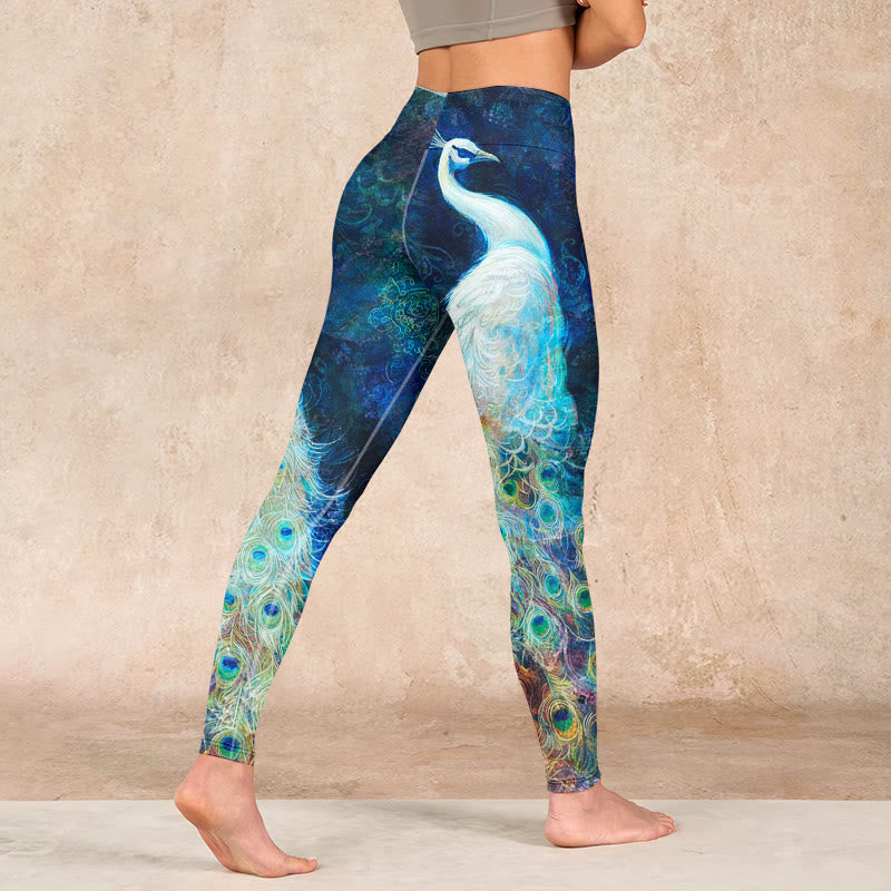 Buddha Stones Blue Peacock Colorful Feathers Print Gym Leggings Women's Yoga Pants - image 4