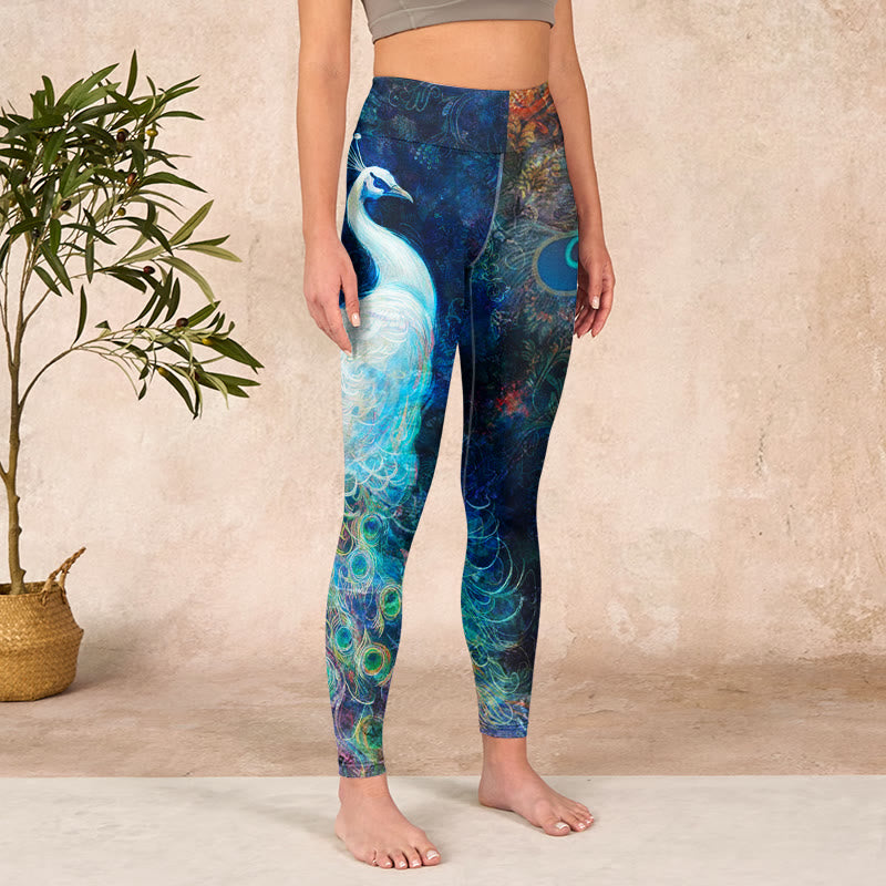 Buddha Stones Blue Peacock Colorful Feathers Print Gym Leggings Women's Yoga Pants - image 3