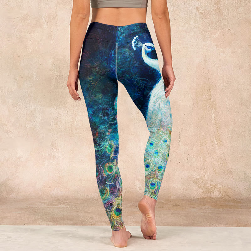 Buddha Stones Blue Peacock Colorful Feathers Print Gym Leggings Women's Yoga Pants - image 14